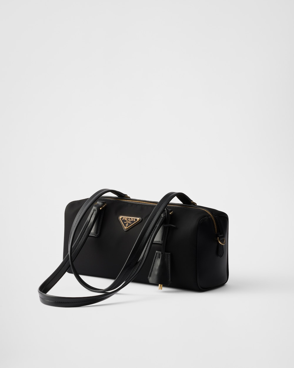 Re-Nylon and Leather Medium Top-Handle Bag With Padlock - Image 2